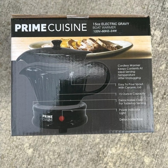 NEW Prime Cuisine - 15 Ounce Electric Gravy Boat Warmer Black - Picture 3 of 3